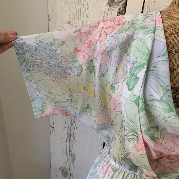 Vintage Pellini by Von Bramlett floral sheer blouson modest dress 80s USA made - Picture 4 of 14